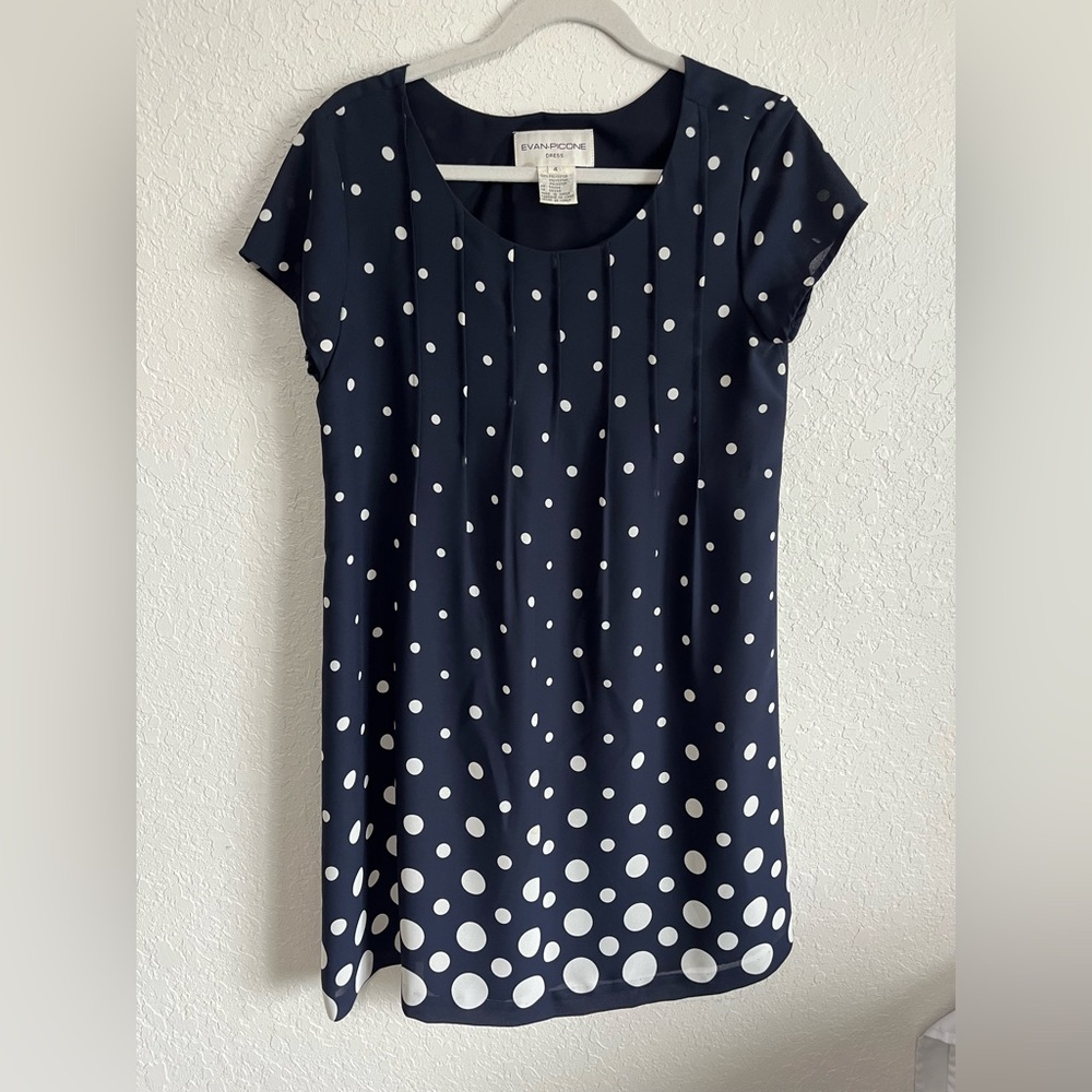 Evan Picone Navy and White Polka Dot Dress